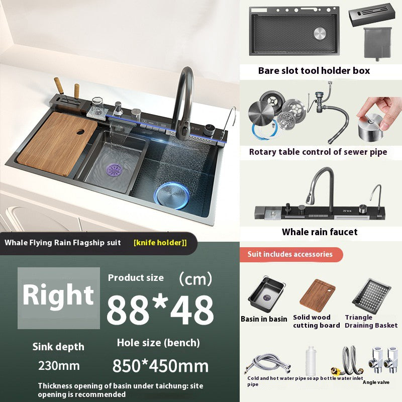 Stainless Steel Waterfall Kitchen Sink Digital Display Faucet Set Embossed Extra Large Single Slot Multiple Types of sinks