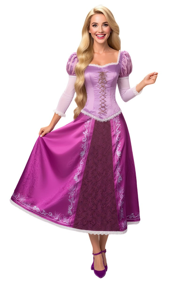 Tangled Couple Cosplay Costume Rapunzel Long Gown Flynn Rider Prince Outfit Full Set Halloween Stage Performance Wear