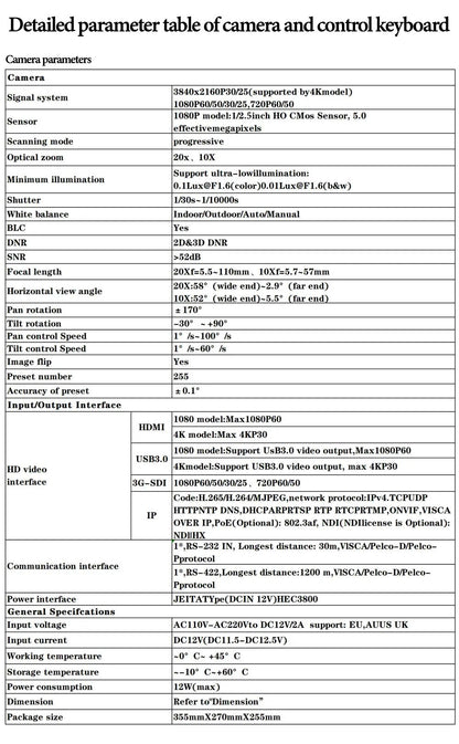 Video Conference Camera Kit 4K PTZ Camera 20X Zoom NDI SDI HDMI IP USB Church live broadcast NDI PTZ camera Controller 1-8pcs