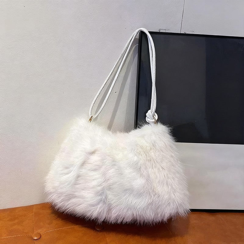Fashion Luxury Faux Rabbit Fur Plush Shoulder Bag High-End Women's Tote Handbag for Stylish Gift Sending