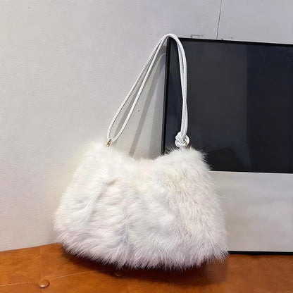 Fashion Luxury Faux Rabbit Fur Plush Shoulder Bag High-End Women's Tote Handbag for Stylish Gift Sending