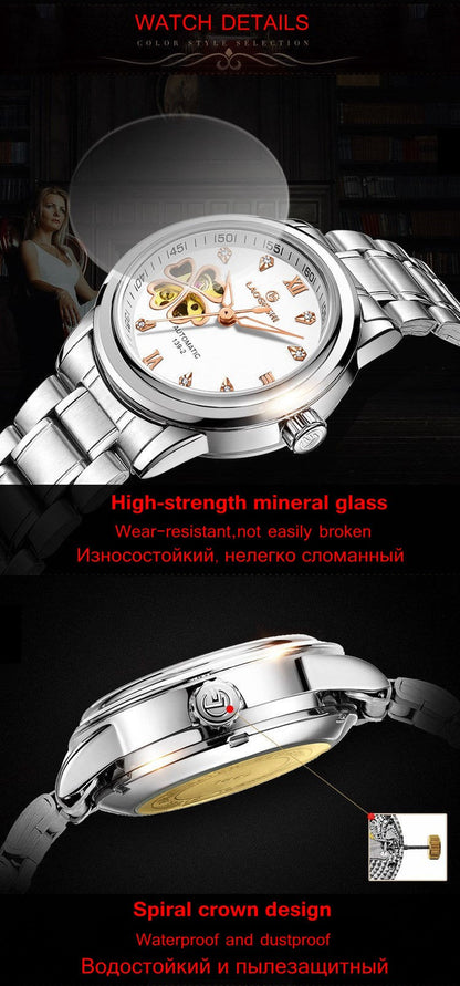 Women Automatic Mechanical Watches Diamond Four-leaf Clover WristWatches Ladies Rose Leather Watch Waterproof Senhoras Assistir