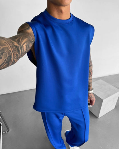 New summer sleeveless sports suit 2025 men's casual solid color trousers men's clothing vest two-piece set,