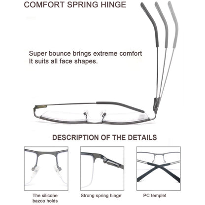 Blue Light Reading Glasses Men Computer Readers Anti Glare Metal Frame with Spring Hinge UV400 Protection Eye Strain Relief