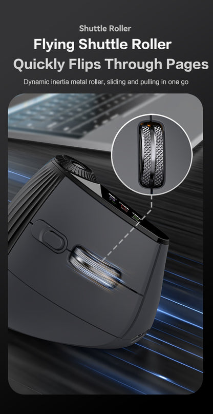 Mouse Vertical Sem Fio Jomaa RGB Retroiluminado Speed Roller com Botão de Ajuste de Função Bluetooth USB Ergonômico Click Silencioso