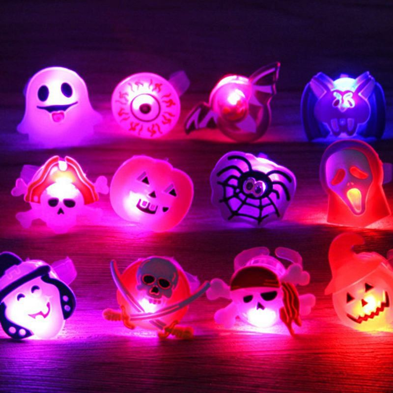 5/10/20PCS Glowing Halloween Pumpkin Ghost Bracelet Rings Night Decor Halloween Party Favor Festival Carnival Gifts Bag Fillers