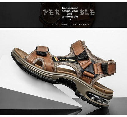 Fashion Men's Sandals Summer Soft Beach Flip Flop Comfortable Genuine Leather Sandals Outdoor Men Roman Sandals Size 46