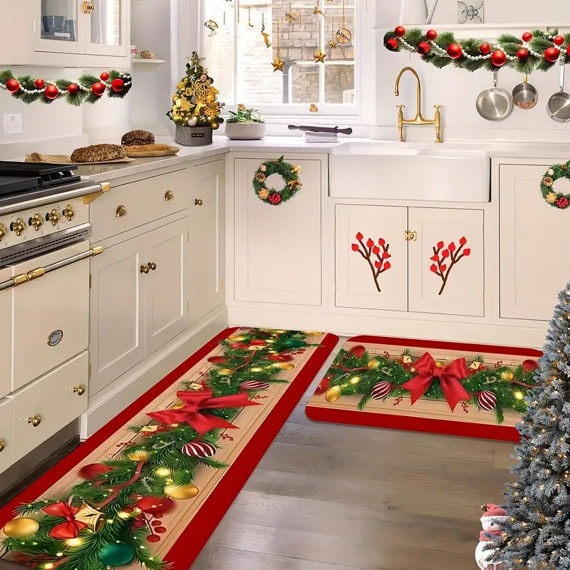 VIKAMA Christmas Gift Design Pattern Kitchen Mat Set Comfortable Absorbent Non-Slip-Perfect for Laundry Room, Bedroom Hallway