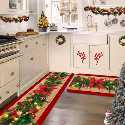 VIKAMA Christmas Gift Design Pattern Kitchen Mat Set Comfortable Absorbent Non-Slip-Perfect for Laundry Room, Bedroom Hallway