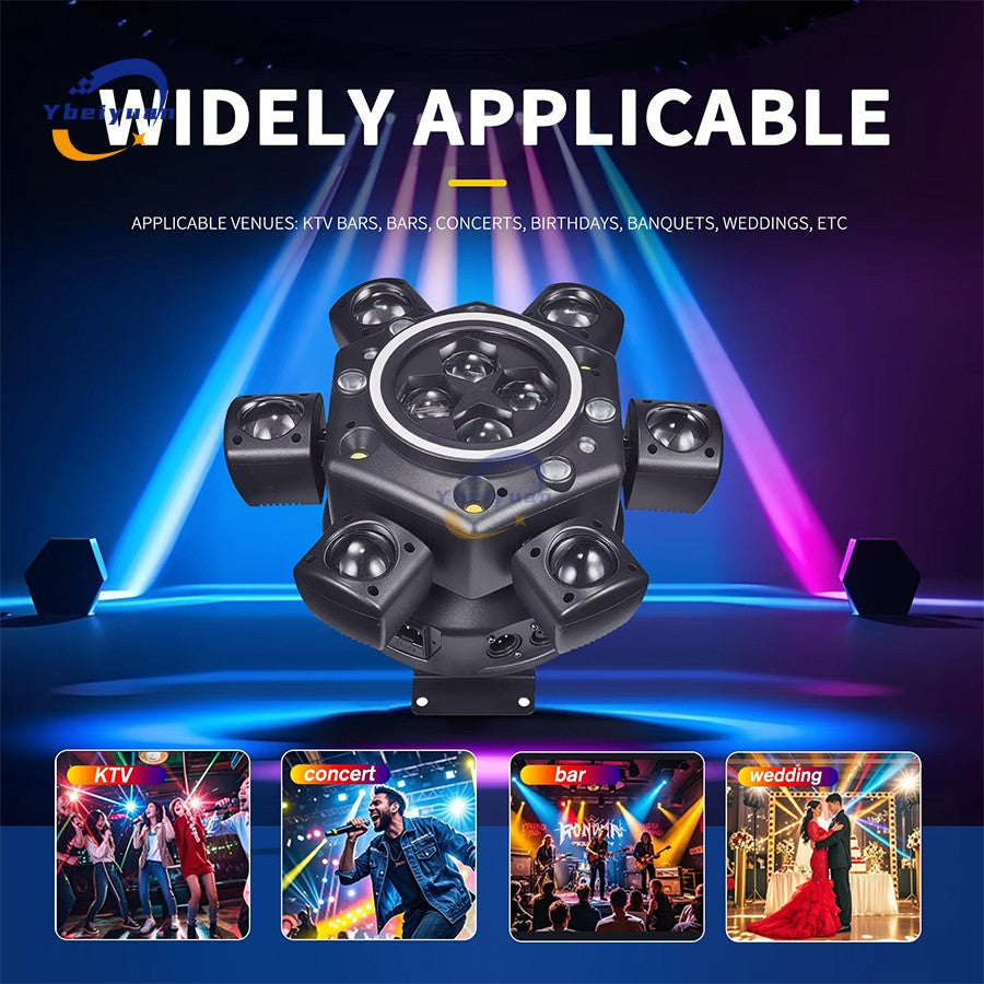 150W RGBW 4-in-1 6 Arm Moving Head Dye Bee Eye Effect Light DMX512 Remote Control DJ Disco Bar Birthday Party Christmas Stage