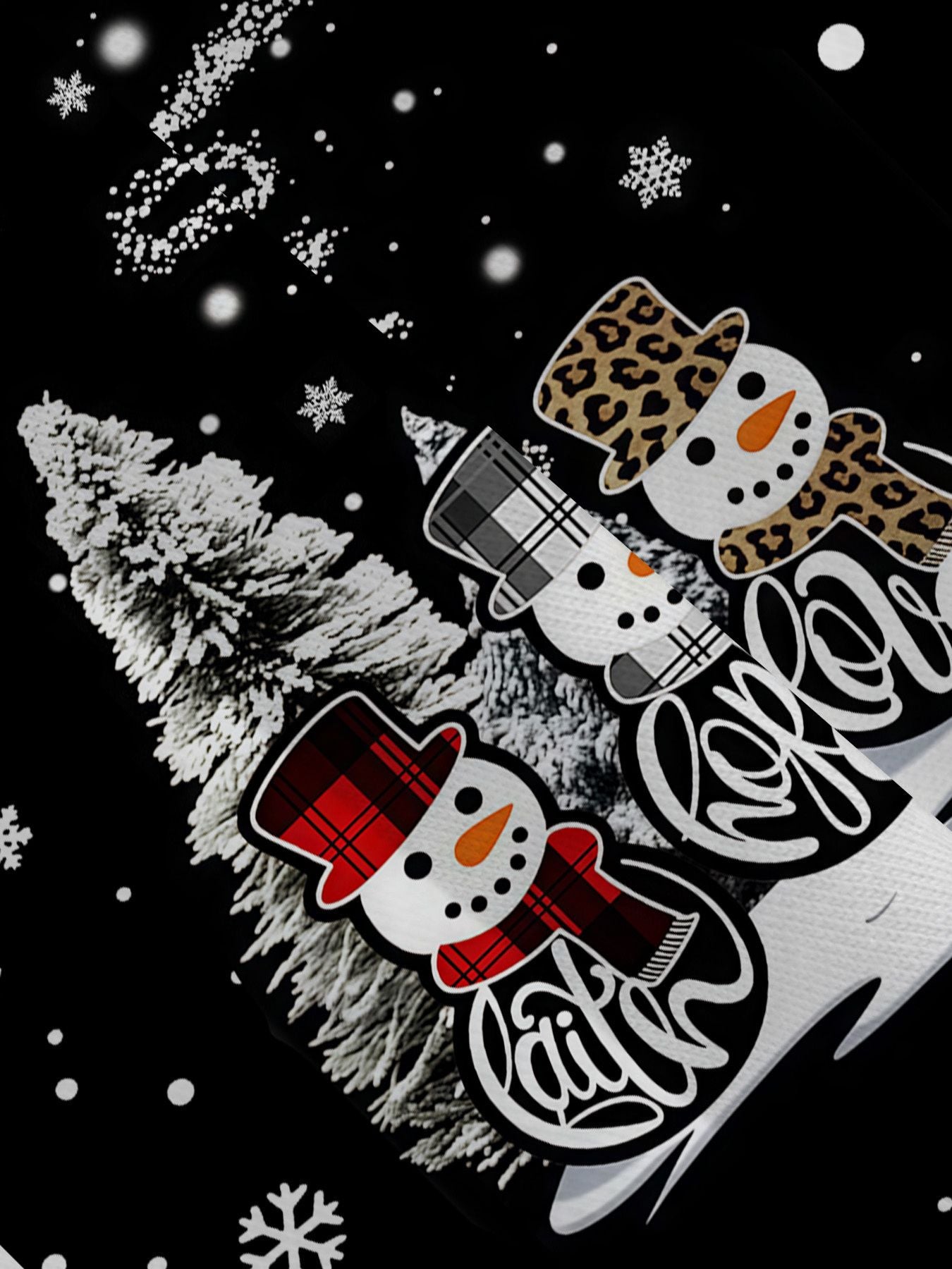 2025 New Snowman & Christmas Print Short Sleeve Dress Black with White Snowflakes & Red Hats Women's A-Line Dress Party Outfit