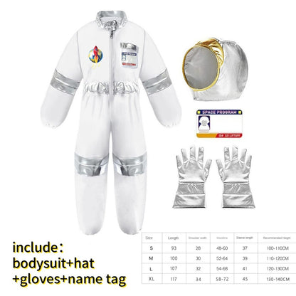 Boy's Space Suits Astronaut Costume for Kids Cosplay Girl Space Performance Astronaut Spaceman Party Dress Up Hooded Gloves Suit