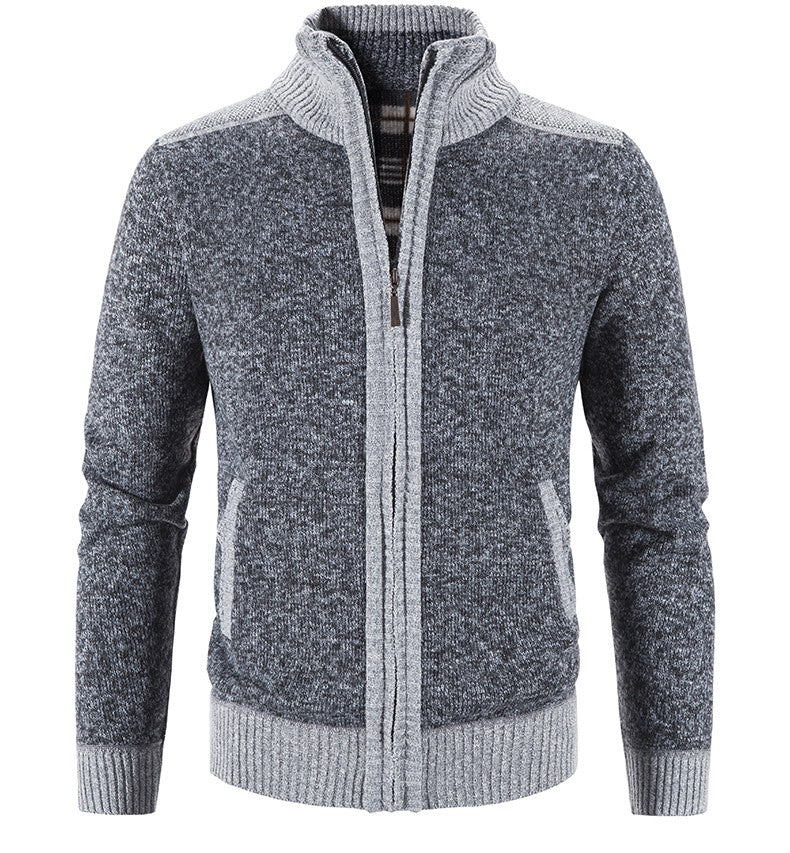 New Winter Men's Patchwork Jacket Knitted Coat Fashion Cardigan Outerwear Long Sleeves Casual Thick Slim Warm Zipper Coats