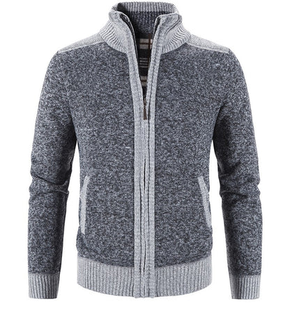 New Winter Men's Patchwork Jacket Knitted Coat Fashion Cardigan Outerwear Long Sleeves Casual Thick Slim Warm Zipper Coats
