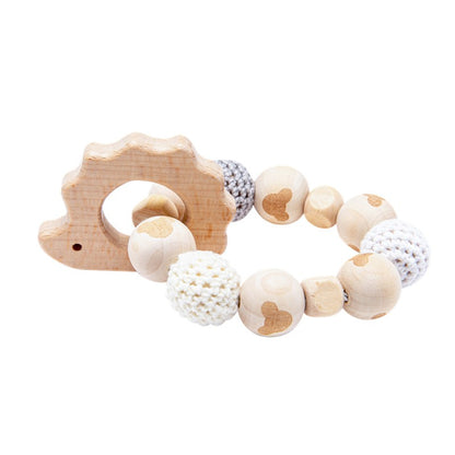 Wooden Rattle Teether Baby Toys Crochet Beads Baby Teether Baby Nursing Bracelet Rattle Chewable Teething Beads For Kids Gifts