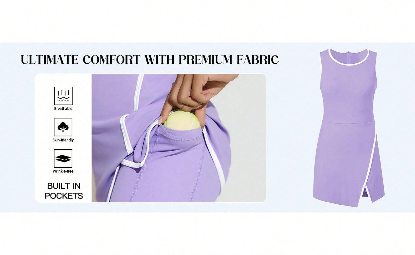 Women's Tennis Dress With Built-In Shorts & Pockets, Sleeveless Athletic Mini Dress With Bra, Golf Sports Dress