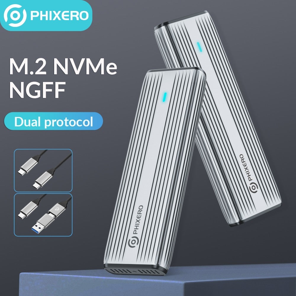 PHIXERO M.2 NVMe SATA SSD Enclosure Duplo Protocolo NVMe para Adaptador USB 10Gbps USB 3.1 Gen2 USB C Case Externo Liga de Alumínio