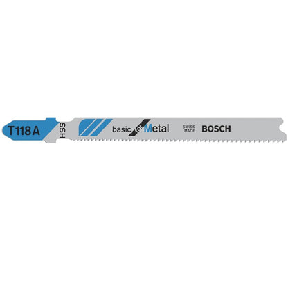 BOSCH 2608631013 T118A Serra Tico-Tico HSS para Metal, Curva, 5 Peças, 92mm, Corte Reto em Metal, Ferramenta Curva Fresada, Acessórios