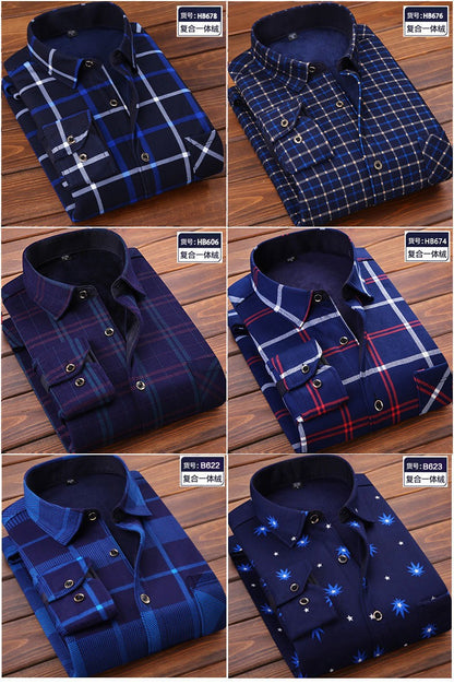 2025 Men's Winter Warm Long Sleeve Plaid Shirts Flannel Fur Lined Thick Formal Shirts Fleece Casual Shirt for Men Dress Shirts