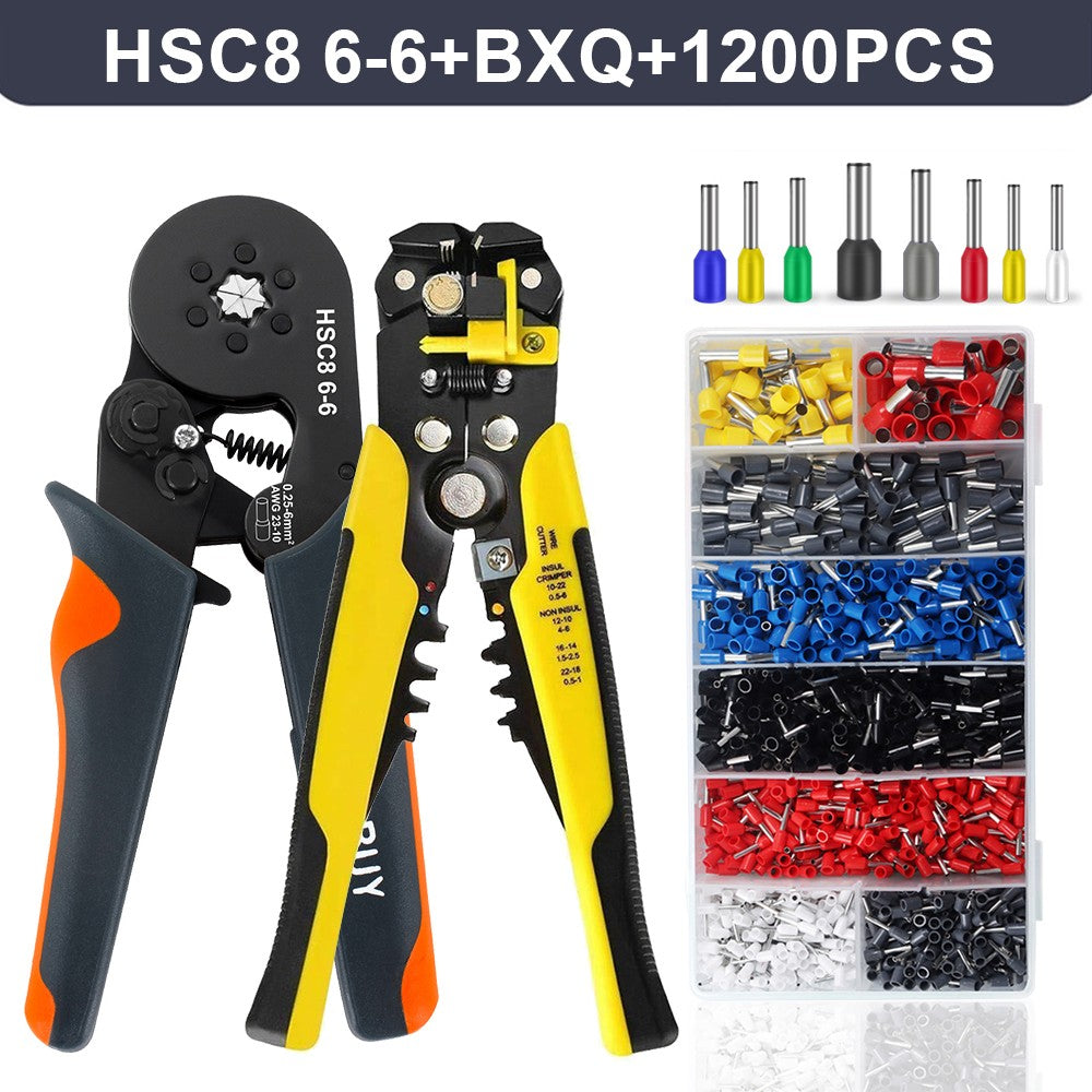 Alicate Desencapador e Crimpador Autorregulável, Kit de Ferramentas de Crimpagem de Terminais Autorregulável Hexagonal Tipo Catraca com Terminais de Fio
