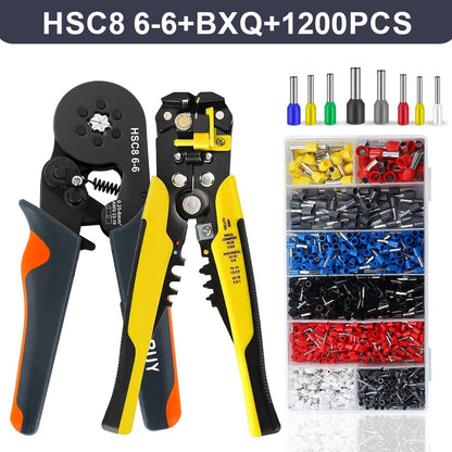 Alicate Desencapador e Crimpador Autorregulável, Kit de Ferramentas de Crimpagem de Terminais Autorregulável Hexagonal Tipo Catraca com Terminais de Fio