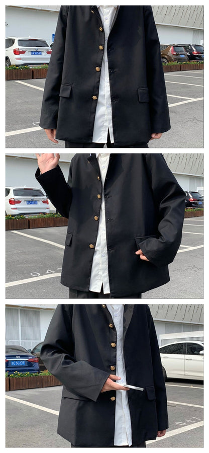 Japan Style School Uniform Jacket Stand Collar Men Women Tunic Suit Jacket DK Costume Black Coat With Nameplate High Version