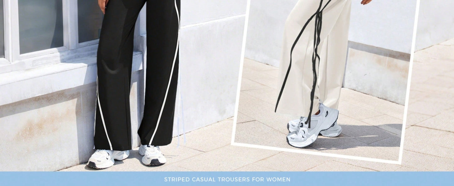 Fisoew Womens Casual Track Pants Straight Leg Trousers Splicing Line Wide Leg Pants Athletic Workout Sweatpants