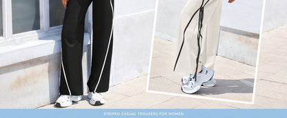 Fisoew Womens Casual Track Pants Straight Leg Trousers Splicing Line Wide Leg Pants Athletic Workout Sweatpants