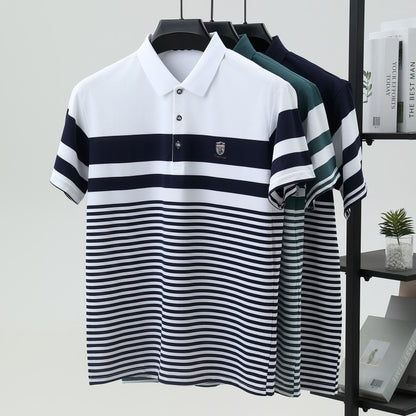 High end brand embossed men short sleeve polo shirt fashion stripe color blocked summer ice silk breathable luxury Paul T-shirt