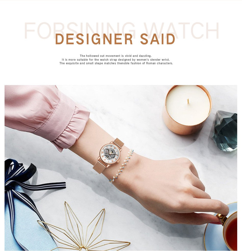 Forsining 099L Girl Bracelet Mechanical Watch With Manual Hand Wind Mechanical Wristwatch Mesh strap Female Watch Reloj Mujer