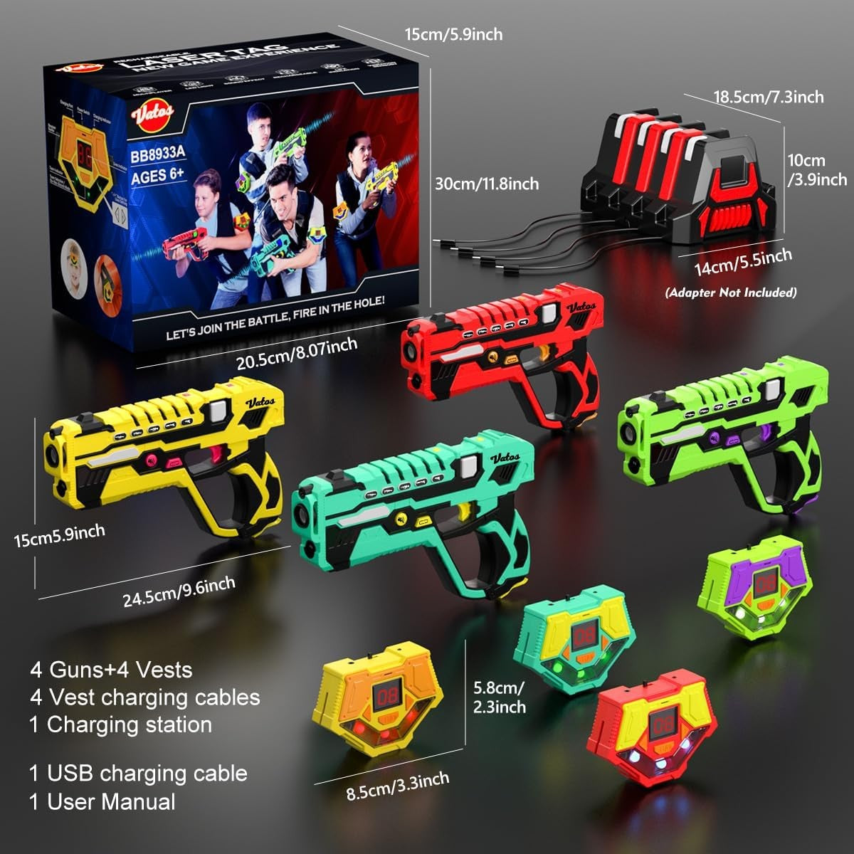 VATOS Laser Tag Guns Battle Game Electric Infrared Gun Set Toy Kids x4 Boy Girl Team Party Indoor Outdoor Game Christmas Gifts