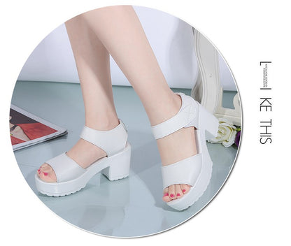 Summer New White High-heeled Women's Sandals Women's Chunky Heel Wedge Platform Sandals Fish Mouth Shoes Roman Sandals for Women