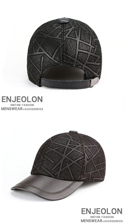 Classic Genuine Sheep Leather Baseball Cap for Men Adjustable Lightweight Breathable for Spring/Autumn