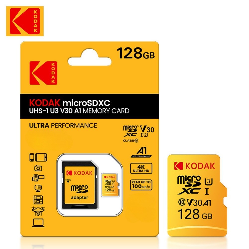 Cartão de Memória Micro SD Kodak 32GB-256GB - Alta Velocidade Classe 10 U3 UHS-I para Smartphones, Câmeras Digitais, Tablets e Drones Chri