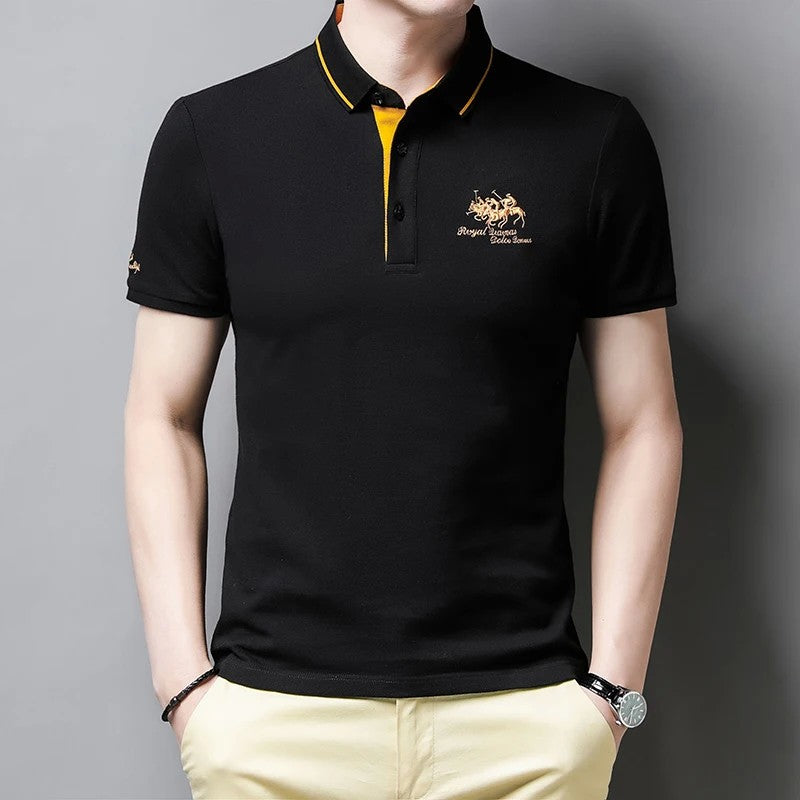 Summer New Embroidered Cotton Short Sleeved Polo Shirt for Men's Fashion, Casual, Comfortable, and Breathable T-shirt Top