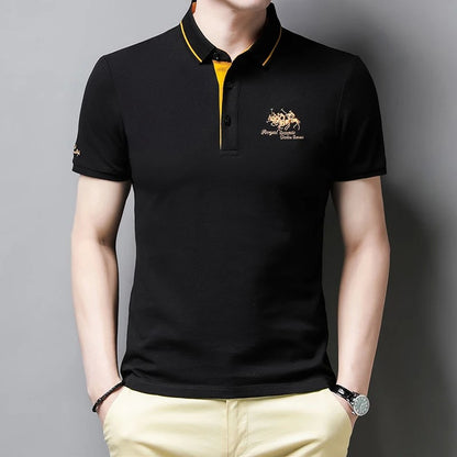 Summer New Embroidered Cotton Short Sleeved Polo Shirt for Men's Fashion, Casual, Comfortable, and Breathable T-shirt Top