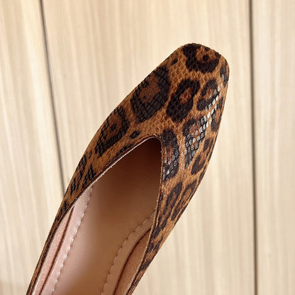 Big Size 35-43Snake Pattern Leather Woman Square Toe Shallow Ballet Flats Wowen Ballerinas Daily Slip on Loafers Mocasines Mujer