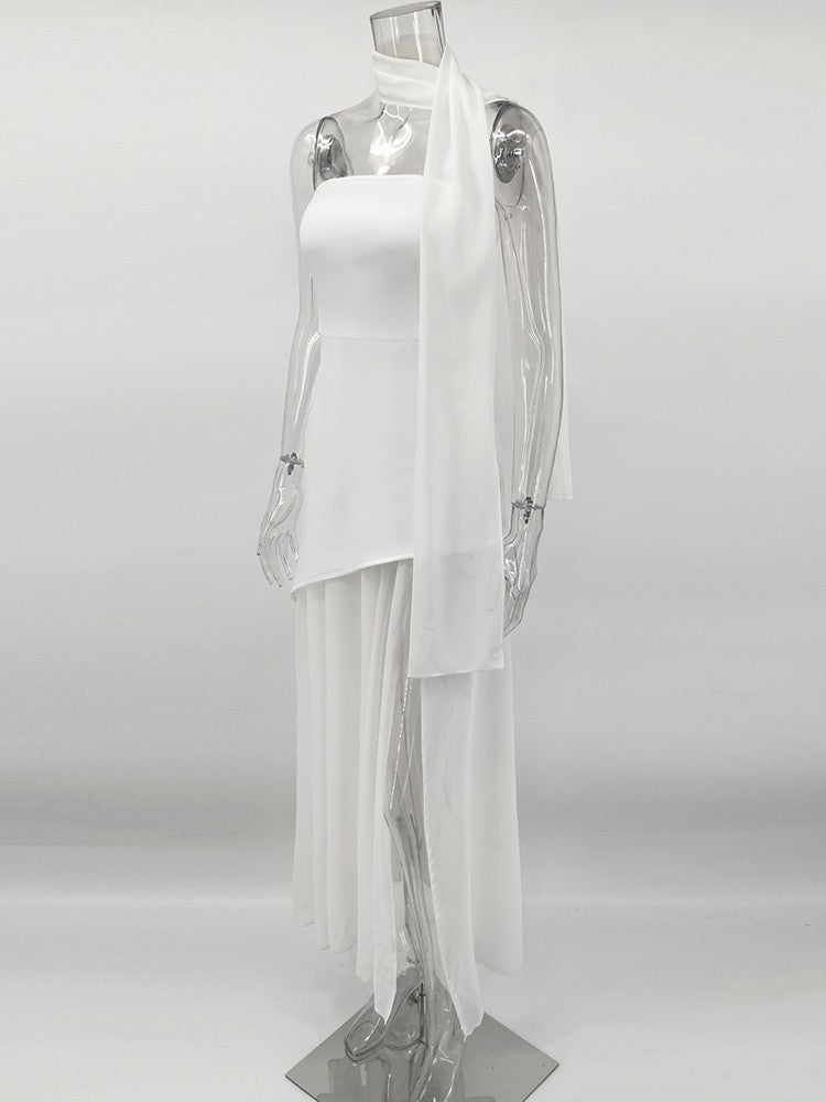 TARUXY Fashion Strapless Dress With Ribbon Female Elegant Sleeveless Mesh Beach
