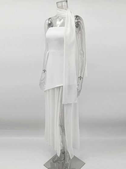 TARUXY Fashion Strapless Dress With Ribbon Female Elegant Sleeveless Mesh Beach