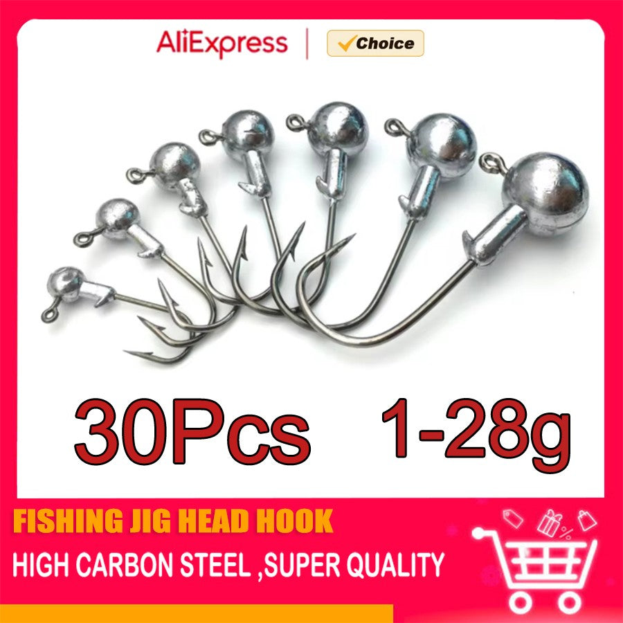MrLurion 30pçs 1g 2g 3g 5g 10g 14g 18g 22g 25g 28g Anzol tipo jig head, anzol redondo para iscas soft e crank