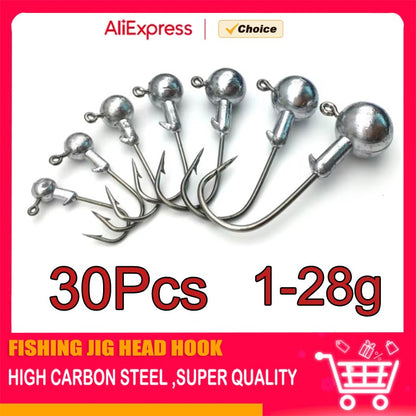 MrLurion 30pçs 1g 2g 3g 5g 10g 14g 18g 22g 25g 28g Anzol tipo jig head, anzol redondo para iscas soft e crank
