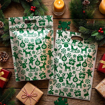 50Pcs Resealable Christmas Zip Lock Bags 50PCS Clear Christmas Plastic Sealing Bags with Handles for Xmas Holiday Party Candy