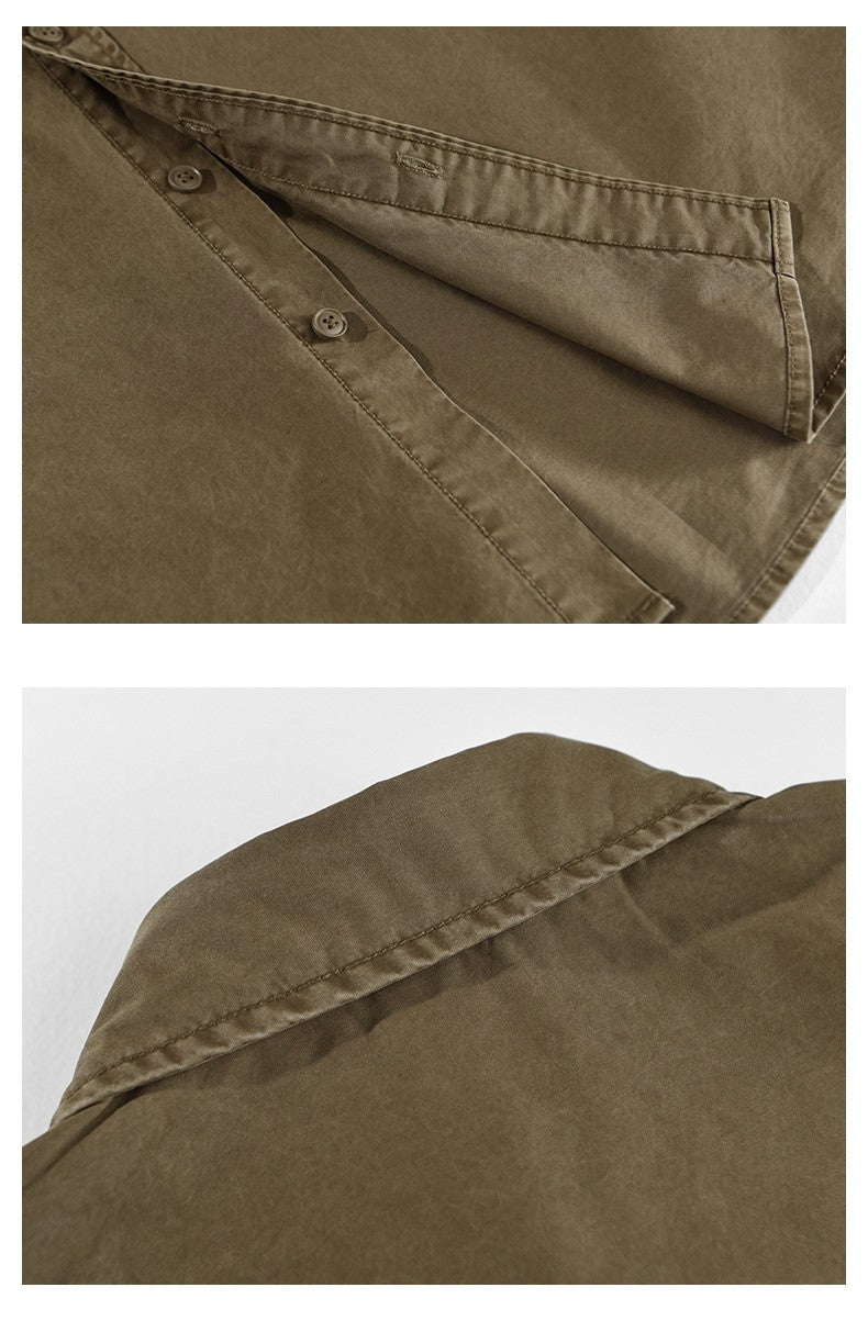 Summer Short Sleeve Cargo Shirts For Men American Work Attire Retro Absorbent Pure Cotton Shirt Double Chest Pockets