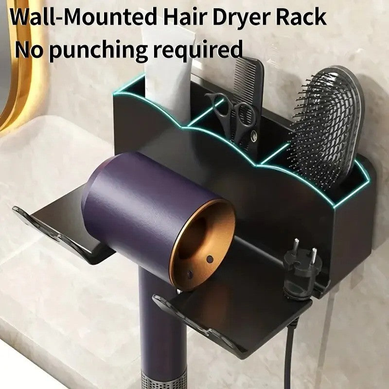 Suporte de Armazenamento para Secador de Cabelo Rack de Parede Sem Furo Suporte de Parede para Banheiro Armazenamento e Colocação de Dutos de Ar para Banheiro Suporte de Pendurar