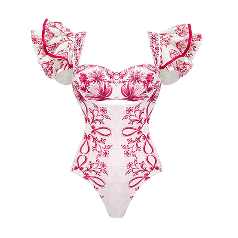 2024 Vintage Pattern Printed One Piece Swimsuit Swimwear Bikini Set Women Beachwear Clearance Wholesale