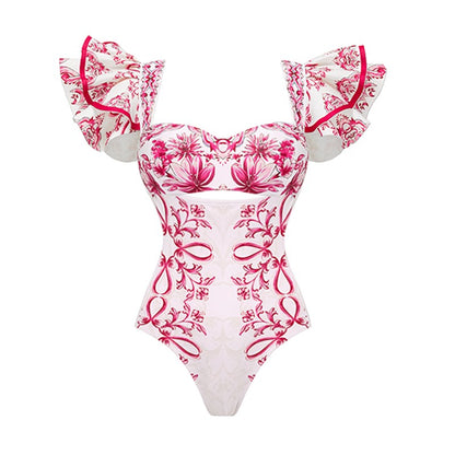 2024 Vintage Pattern Printed One Piece Swimsuit Swimwear Bikini Set Women Beachwear Clearance Wholesale