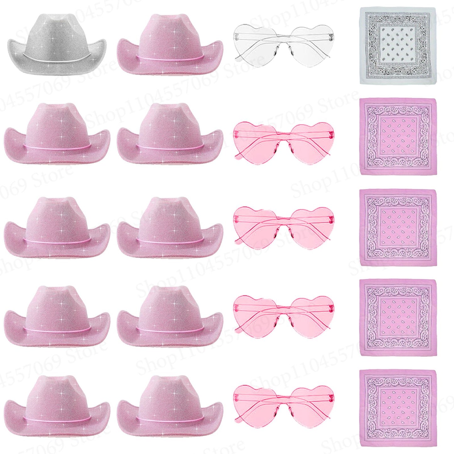 6-48Pcs Sparkly Cowboy Hat for Wedding Bachelorette Party Cowgirl Hats with Bandanas Heart Sunglasses Western Party Supplies