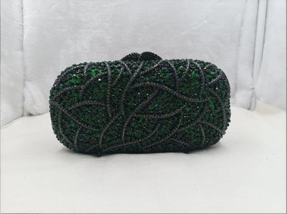 XIYUAN Women Burgundy Stones Evening Bags Crystal Clutch Wedding Party Rhinestone Handbags Bridal Floral Minaudiere Purses Green
