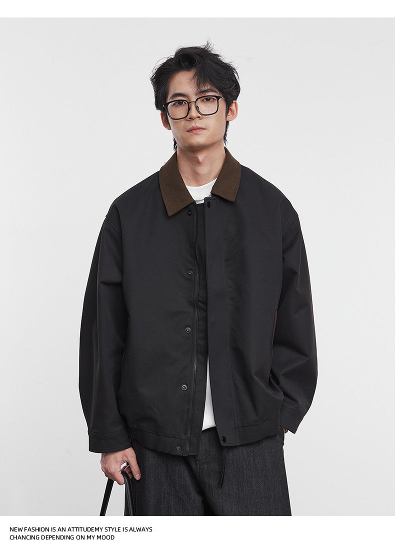 American Retro Men's Fashion Jacket 2025 Spring and Autumn New Loose Solid Color Lapel Workwear Top Men's Jacket