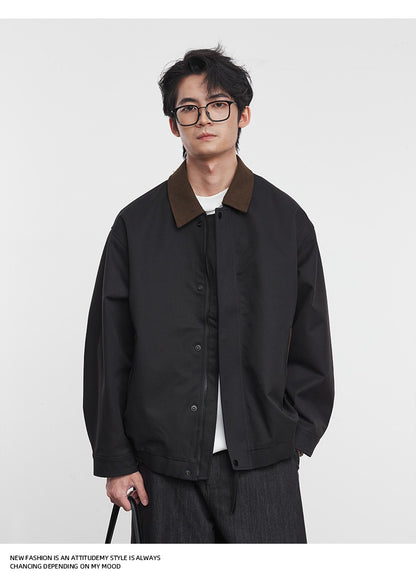 American Retro Men's Fashion Jacket 2025 Spring and Autumn New Loose Solid Color Lapel Workwear Top Men's Jacket